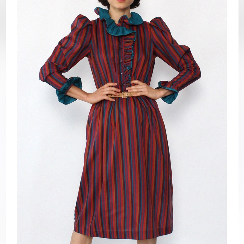 Act‎ 1 Ruffled Taffeta Striped Dress With Belt Size 5 (Small)